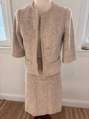 Tocca Tweedy Silk Skirt Set 3/4 Sleeve Pink Purple Cream 4